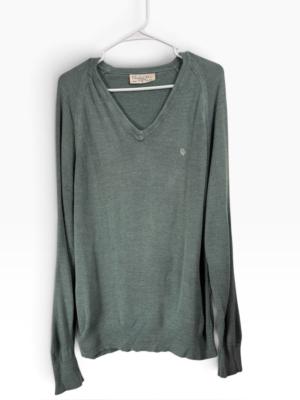 Vintage 90s Christian Dior Monsieur V-Neck Sweater Orlon Acrylic Size XL Green